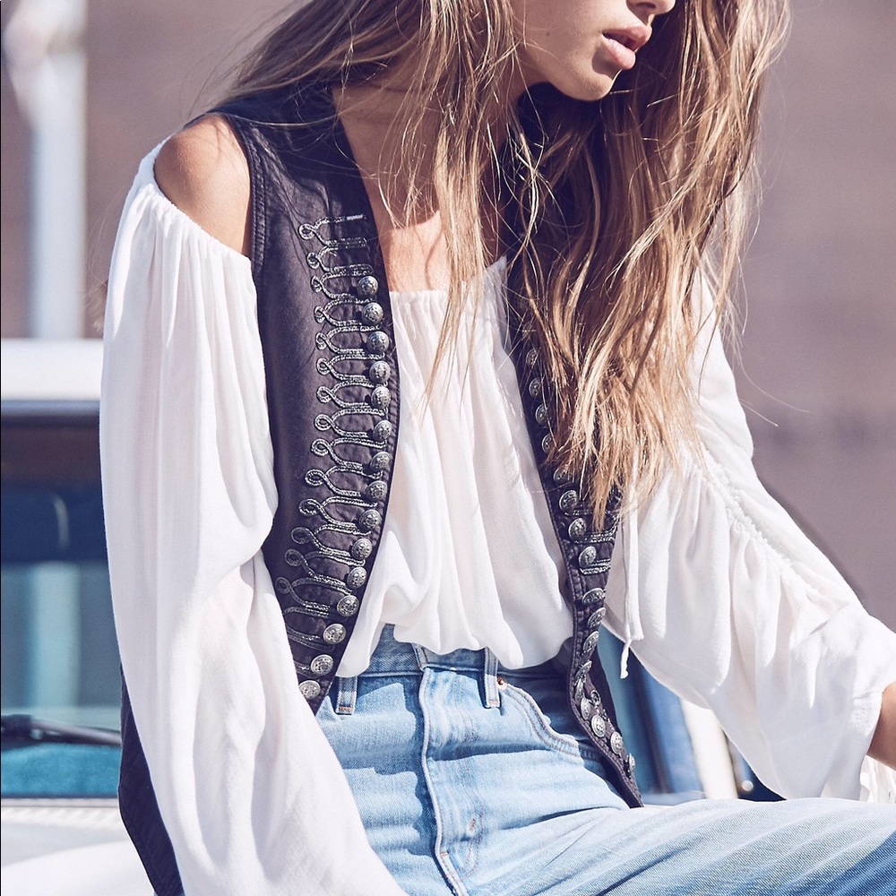 Free People Black Shrunken Military Vest